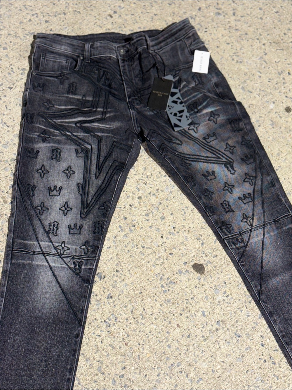 Reveer star denim size 38 Men's Black Embroidered Graphic Jeans
